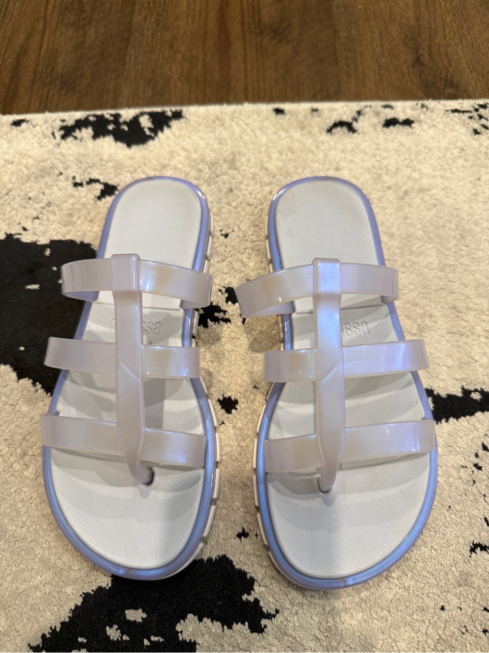 EUC Melissa Blueish Iridescent Triple-Strap Jelly Sandals